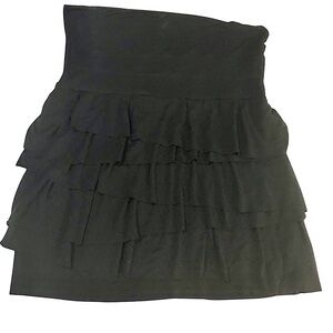 Ann Taylor Loft Black Tiered Skirt Rayon Blend Soft Pull-on Elastic Waist size M